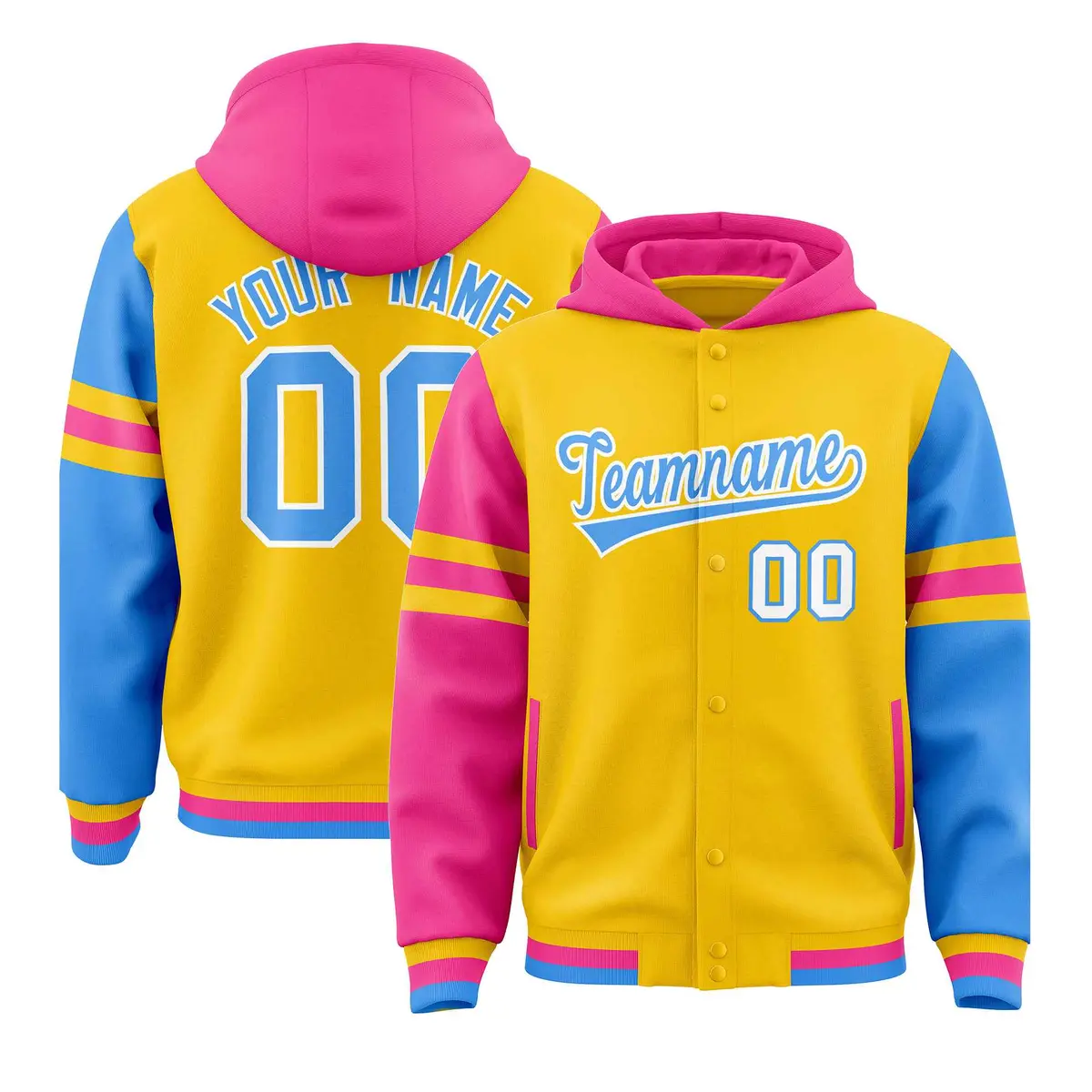 Gold Pink-Powder Blue Varsity Three Stripes Raglan Jacket Hoodie