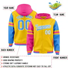 Gold Pink-Powder Blue Varsity Three Stripes Raglan Jacket Hoodie 4