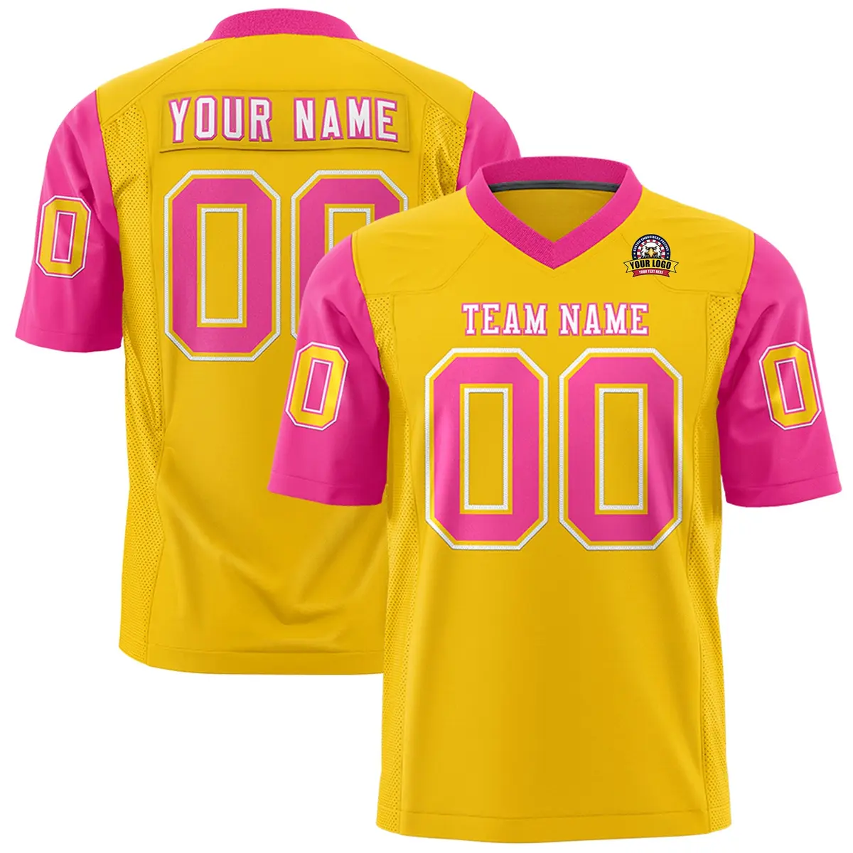 Gold Pink Raglan Sleeves Authentic Football Jersey