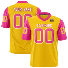Gold Pink Raglan Sleeves Authentic Football Jersey