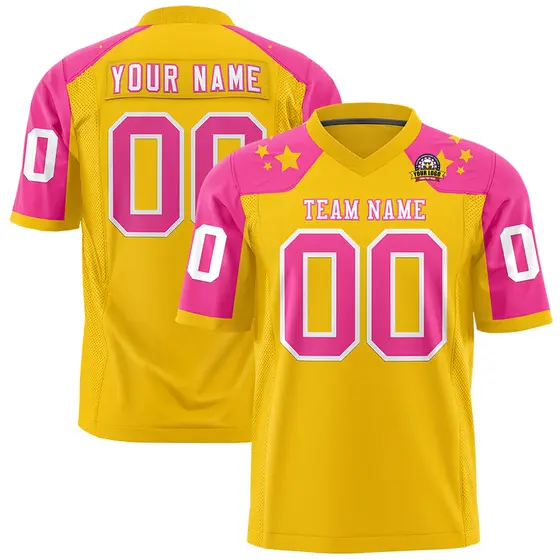 Gold Pink Shoulder Star Pattern Flag Football Jersey