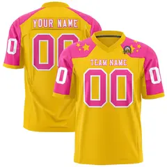 Gold Pink Shoulder Star Pattern Flag Football Jersey 1