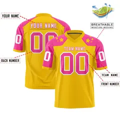 Gold Pink Shoulder Star Pattern Flag Football Jersey 2