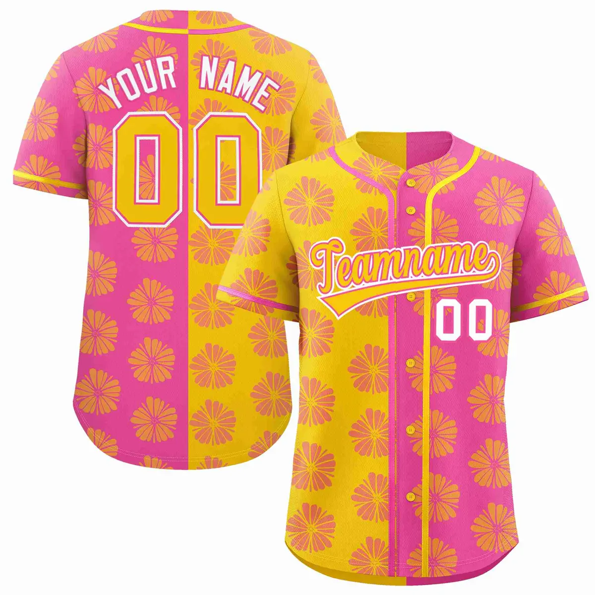 Gold Pink Split Flower Graffiti Authentic Baseball Jersey