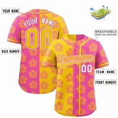 Gold Pink Split Flower Graffiti Authentic Baseball Jersey 2