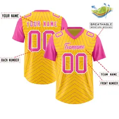 Gold Pink Star Pattern Raglan Sleeves Football Jersey 2