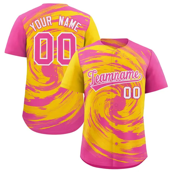 Gold Pink Swirl Graffiti Pattern Authentic Baseball Jersey