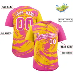 Gold Pink Swirl Graffiti Pattern Authentic Baseball Jersey 2