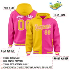 Gold Pink Two Tone Split Full-Snap Varsity Letterman Hoodie Jacket 4