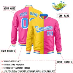 Gold Pink Two Tone Split Varsity Letterman Bomber Jacket 2