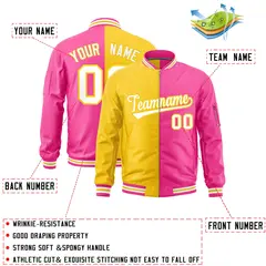 Gold Pink Two Tone Split Varsity Letterman Bomber Jacket 2