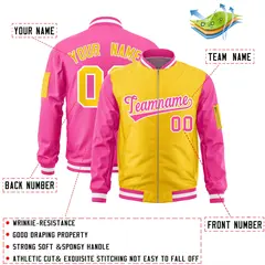 Gold Pink Two-Tone Varsity Letterman Bomber Jacket 2