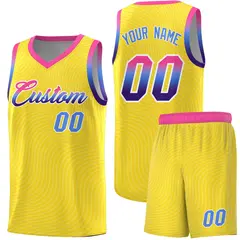 Gold Pink Wave Pattern Sports Uniform Basketball Jersey