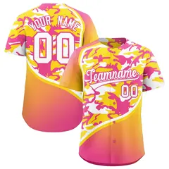 Gold Pink White Camo Gradient Fashion Baseball Jersey 1