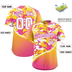 Gold Pink White Camo Gradient Fashion Baseball Jersey 2
