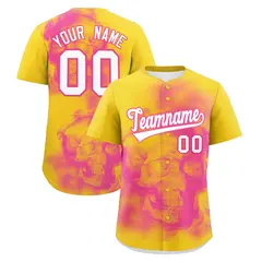 Gold Pink White Skeleton Graffiti Baseball Jersey 1