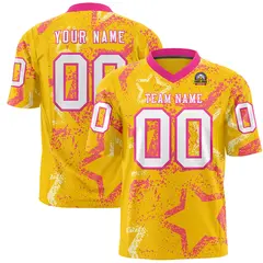 Gold Pink-White Star Graffiti Authentic Football Jersey 1