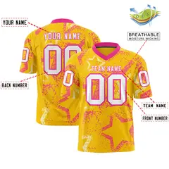 Gold Pink-White Star Graffiti Authentic Football Jersey 2
