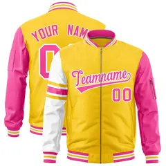 Gold Pink-White Stripe Varsity Letterman Bomber Jacket 1