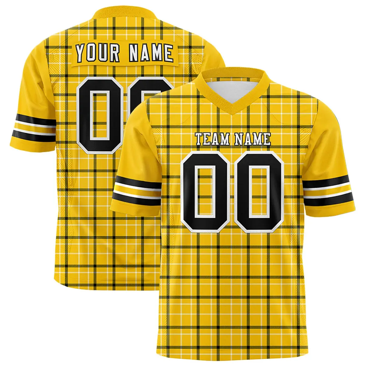 Gold Plaid Pattern Authentic Football Jersey
