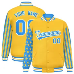 Gold Powder Blue American Flag Varsity Raglan Letterman Jacket