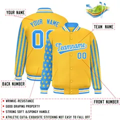 Gold Powder Blue American Flag Varsity Raglan Letterman Jacket 2