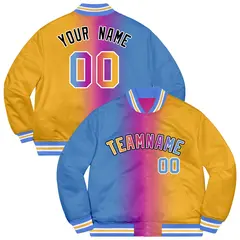 Gold Powder Blue-Black Two Tone Gradient Letterman Varsity Jacket 1