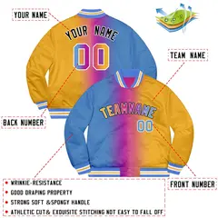 Gold Powder Blue-Black Two Tone Gradient Letterman Varsity Jacket 2