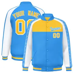Gold Powder Blue Color Block K-Ribbon Varsity Letterman Jacket 1