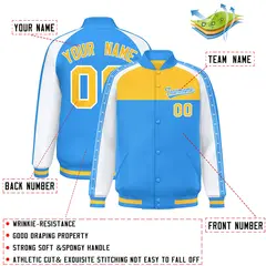 Gold Powder Blue Color Block K-Ribbon Varsity Letterman Jacket 2
