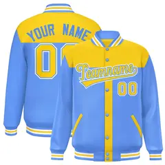 Gold Powder Blue Color Block Varsity Bomber Baseball Jacket 1