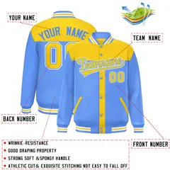 Gold Powder Blue Color Block Varsity Bomber Baseball Jacket 2