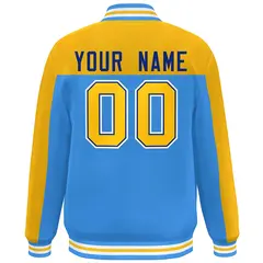 Gold Powder Blue Color Block Varsity Full-Snap Bomber Jacket 4