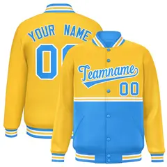 Gold Powder Blue Color Block Varsity Letterman Jacket 1