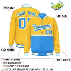 Gold Powder Blue Color Block Varsity Letterman Jacket 2