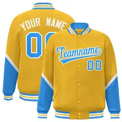 Gold Powder Blue Color Block Varsity Letterman Jacket 1
