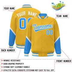 Gold Powder Blue Color Block Varsity Letterman Jacket 2