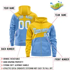 Gold Powder Blue Color Block Wave Varsity Full-Zip Letterman Jacket Hoodie 4