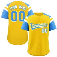 Gold Powder Blue Contrast Raglan Baseball Jersey 1