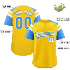 Gold Powder Blue Contrast Raglan Baseball Jersey 2