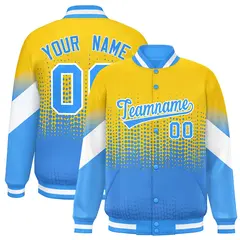 Gold Powder Blue Gradient Polka Dot Full-Snap Letterman Jacket 1