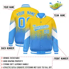 Gold Powder Blue Gradient Polka Dot Full-Snap Letterman Jacket 2
