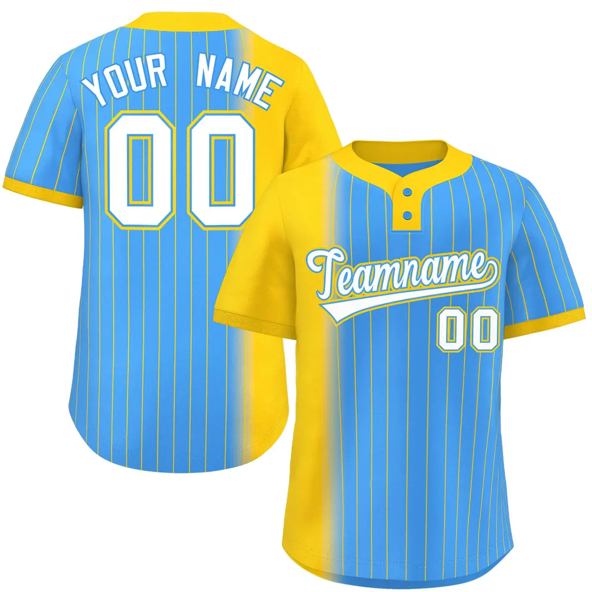 Gold Powder Blue Gradient Stripe Two-Button Softball Jersey