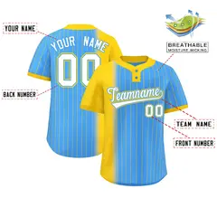 Gold Powder Blue Gradient Stripe Two-Button Softball Jersey 2