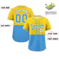 Gold Powder Blue Half Stripe Authentic Baseball Jersey 2