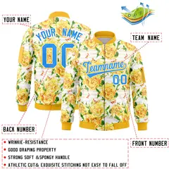 Gold Powder Blue Hawaii Full-Zip Letterman Varsity Bomber Jacket 2