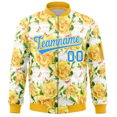 Gold Powder Blue Hawaii Full-Zip Letterman Varsity Bomber Jacket 3