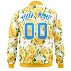 Gold Powder Blue Hawaii Full-Zip Letterman Varsity Bomber Jacket 4