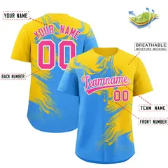 Gold Powder Blue Ink Pattern Authentic Baseball Jersey 2
