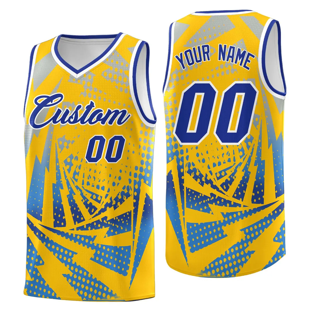 Gold Powder Blue Lightning Halftone Dot Basketball Jersey